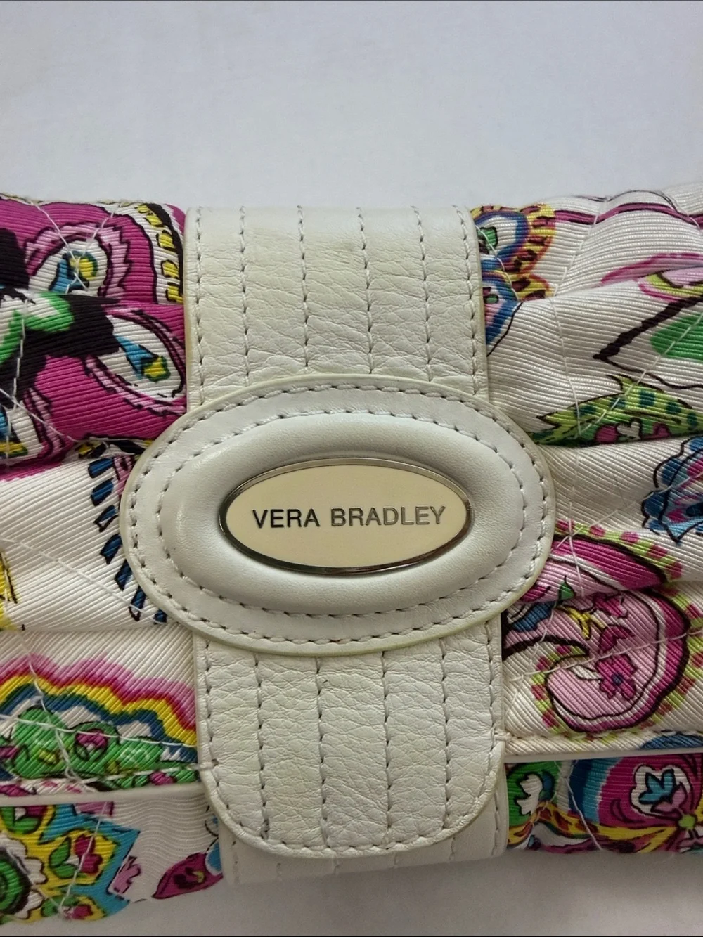 Vera Bradley Paisley Floral Trifold Wallet Wristlet White Pink OS